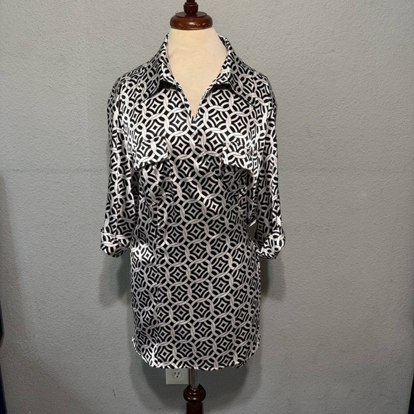 Lane Bryant Plus Women Black & White Oversized Wrap Tunic Formal Shirt Sz 22/24 - Picture 5 of 17